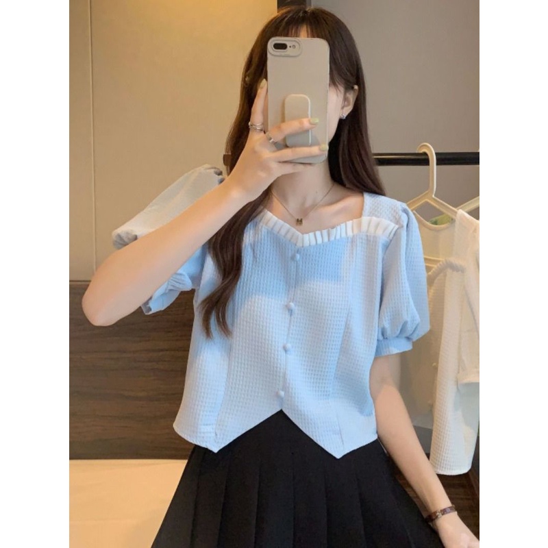 Áo Sơ Mi Ngắn Tay Thiết Kế Mới Thời Trang Mùa Hè Theo Phong Cách Pháp Cho Nữ