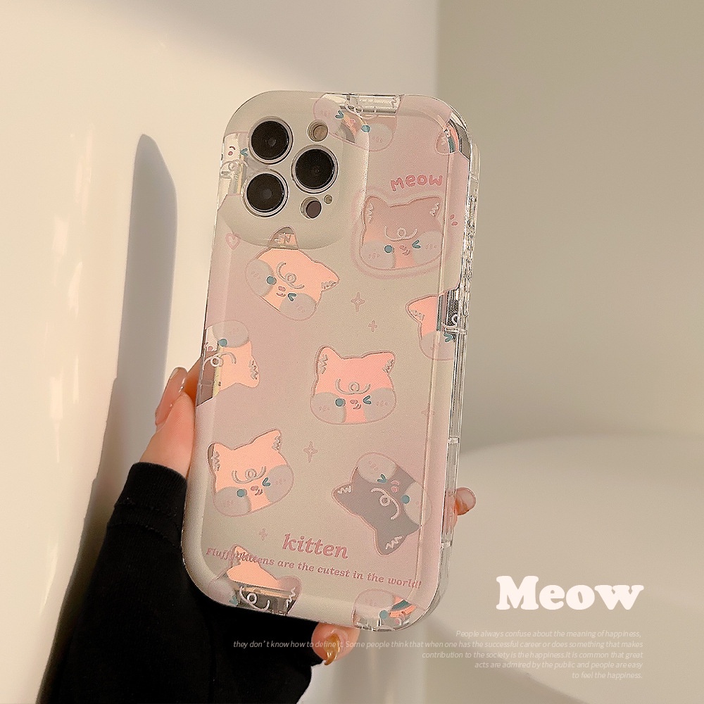 Ốp Điện Thoại Silicon Hình Mèo Hồng Hoạt Hình Dễ Thương Có Ngăn Đựng Thẻ Laser Cho Iphone 14 11 12 13 PRO MAX AT0242
