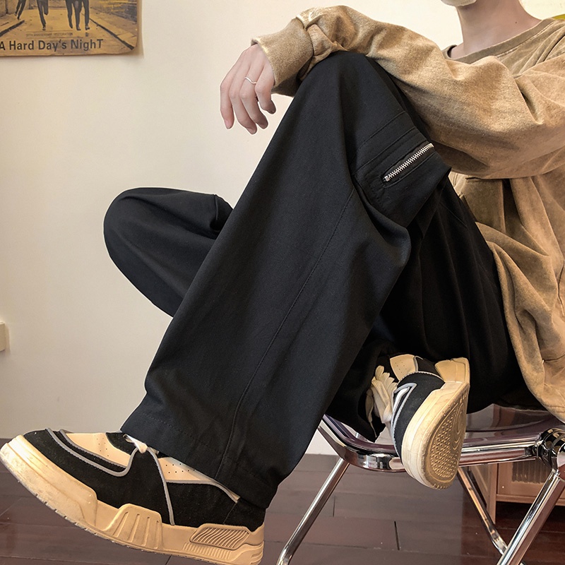 Quần Dài Lưng Cao Ống Rộng Có Khóa Kéo Phong Cách Retro Cá Tính