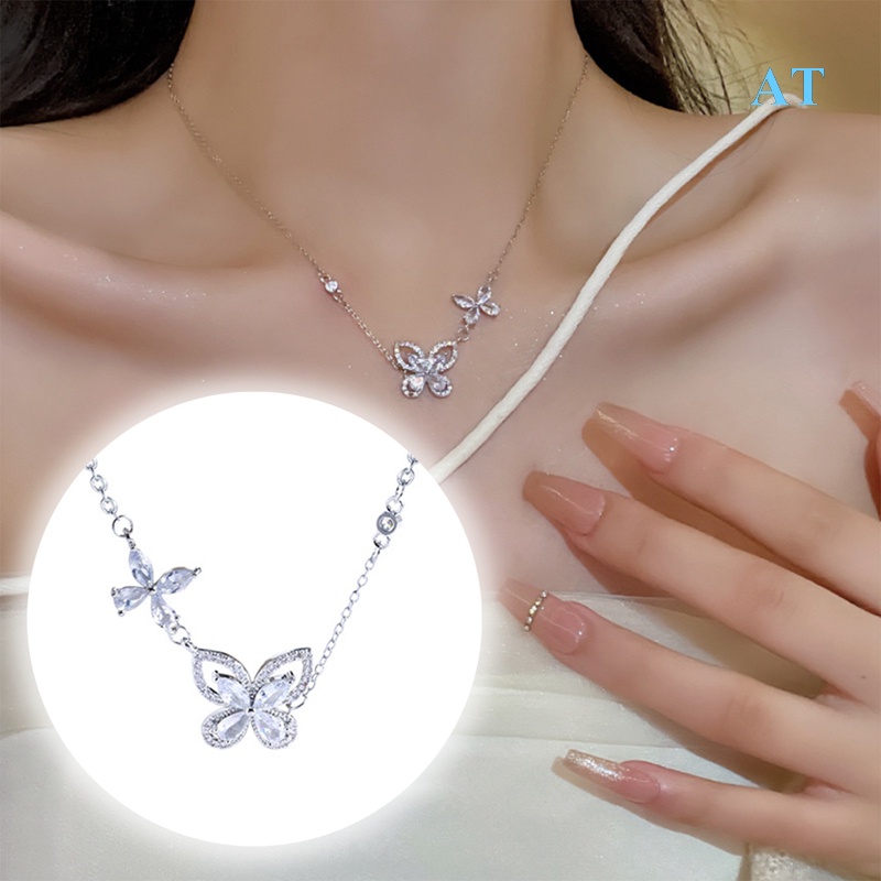 Vòng cổ Thép Titan Mặt Hình Bướm Đính Đá Zircon Thời Trang