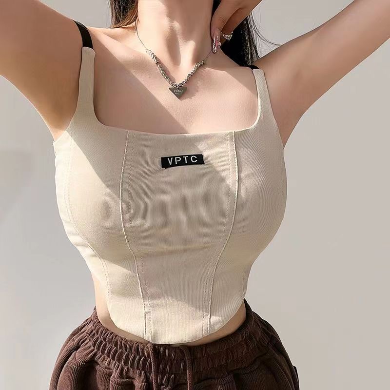 Áo Hai Dây In Chữ Phong Cách Pháp Thời Trang Mùa Hè Quyến Rũ Cho Nữ