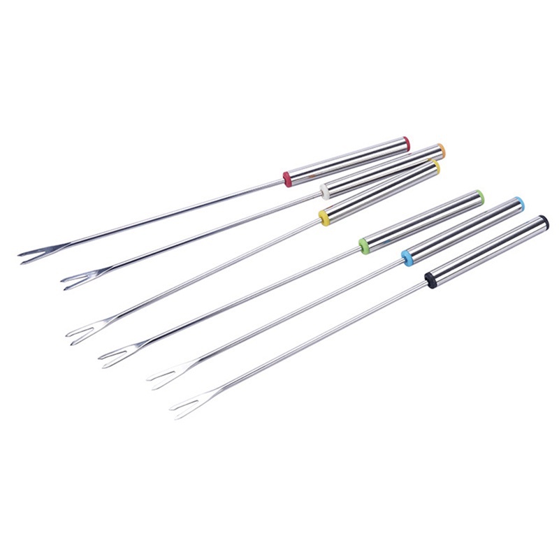 Set 6 Nĩa Ăn Trái Cây / Phô Mai / Socola Cán Dài Bằng Thép Không Gỉ