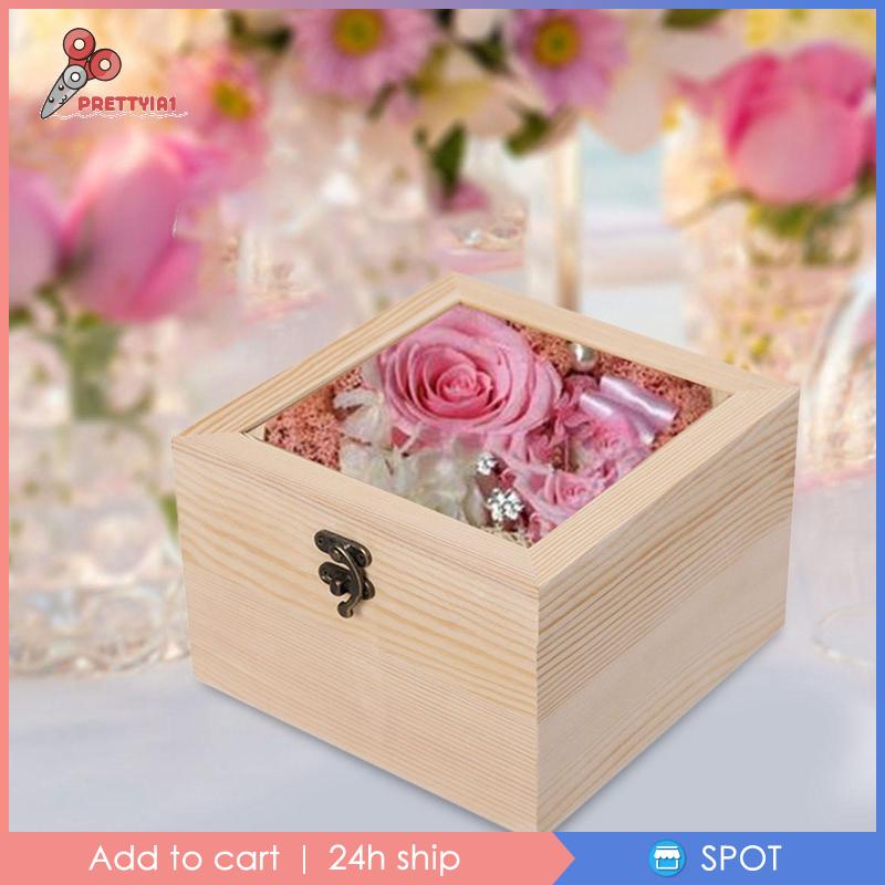 [Prettyia1] Hộp Gỗ Không Sơn Có Nắp Kính Trưng Bày Trang Sức 3 Hộp Quà Tặng#