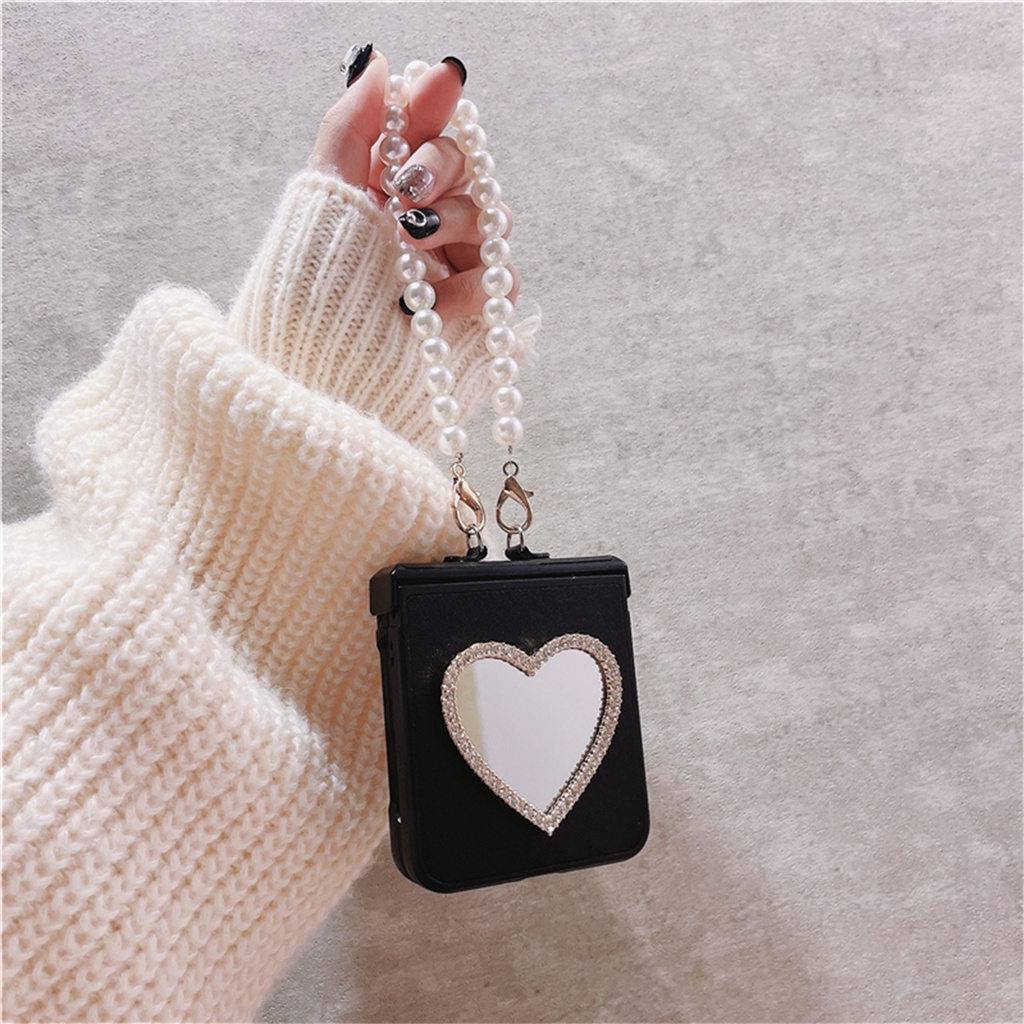 Ốp Điện Thoại Nắp Gập Mặt Gương Màu Trơn Đính Trái Tim Cho Samsung Galaxy Z Flip 3 5G Z Flip3 Zflip3 Flip 4