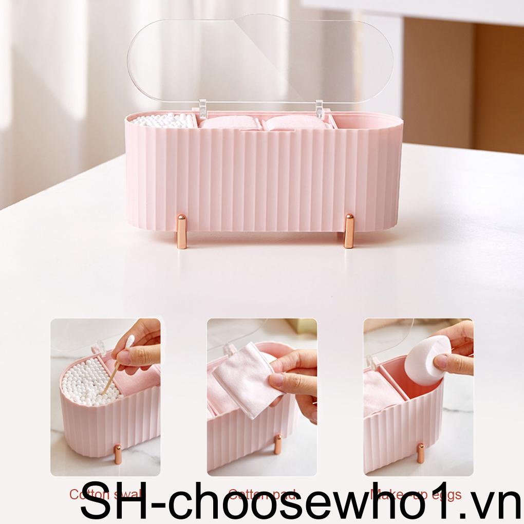 Hộp Đựng Bông Tẩy Trang Mạ Điện 3 Ngăn Kèm Nắp Đậy Tiện Dụng