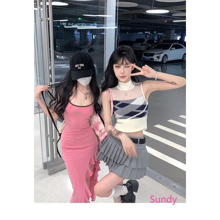 Đầm Hai Dây Hở Lưng Xẻ Tà Thời Trang Mùa Hè Phong Cách Mỹ Cổ Điển Quyến Rũ Cho Nữ Plus Size