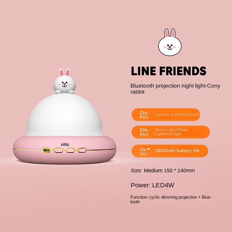 Line FRIENDS Đèn Chiếu Hình Hoạt Hình BROWN CONY kawaii 3 Màu Tùy Chọn Cổng Sạc USB