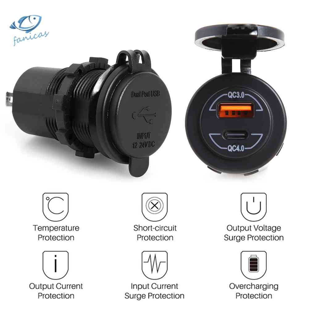 Tẩu Sạc Hai Cổng USB QC 3.0 + QC 4.0 Type C Chống Nước Cho Ô Tô / Tàu Thuyền