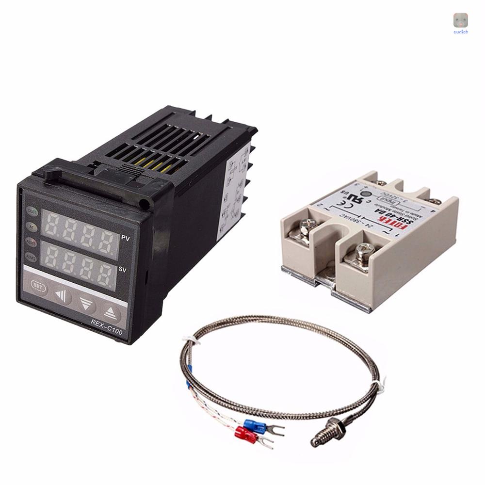 Bộ Điều Khiển Nhiệt Độ Kỹ Thuật Số LCD PID REX-C100 + Dây Cáp Max.40A SSR
