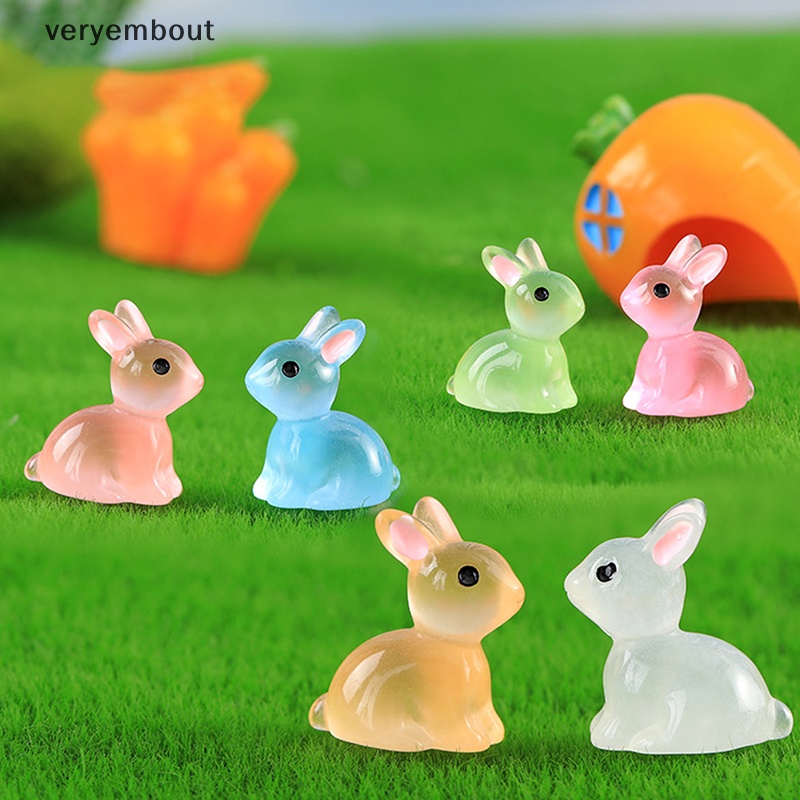 Set 5 Tượng Thỏ Mini Dạ Quang Trang Trí Tiểu Cảnh Sân Vườn