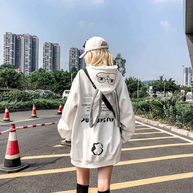 Áo Hoodie Tai Thỏ Dáng Rộng Phong Cách Hip Hop Thời Trang Thu Đông Dành Cho Nam Và Nữ