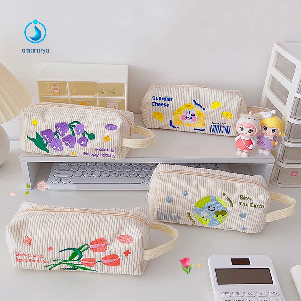 (Shop Amart) Túi Đựng Bút Thêu Hoa Văn