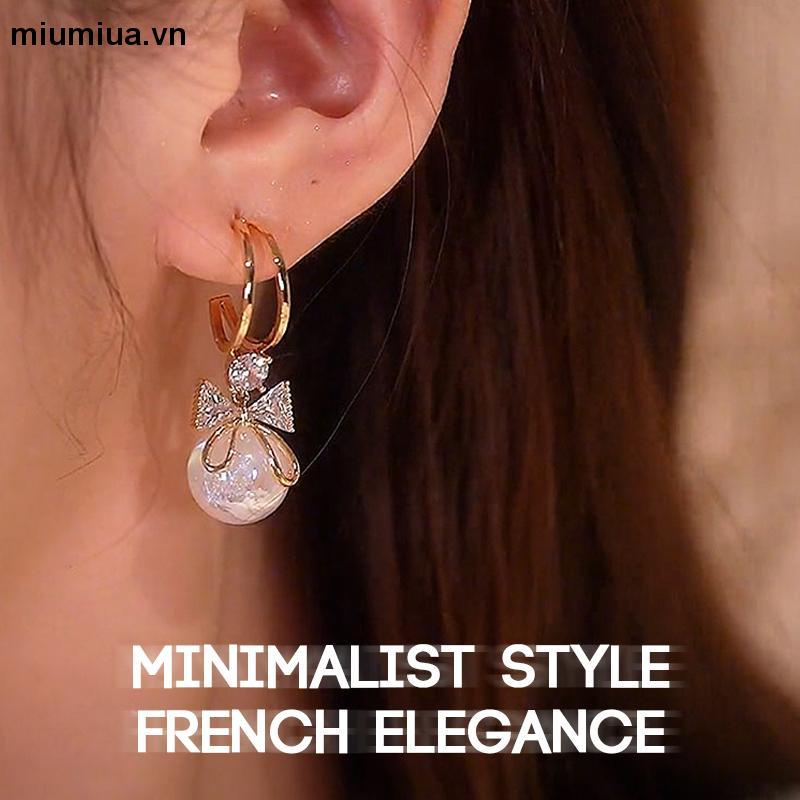 miumiuaBông Tai Mạ Bạc 925 Hình Nơ Đính Ngọc Trai Xinh Xắn 2023