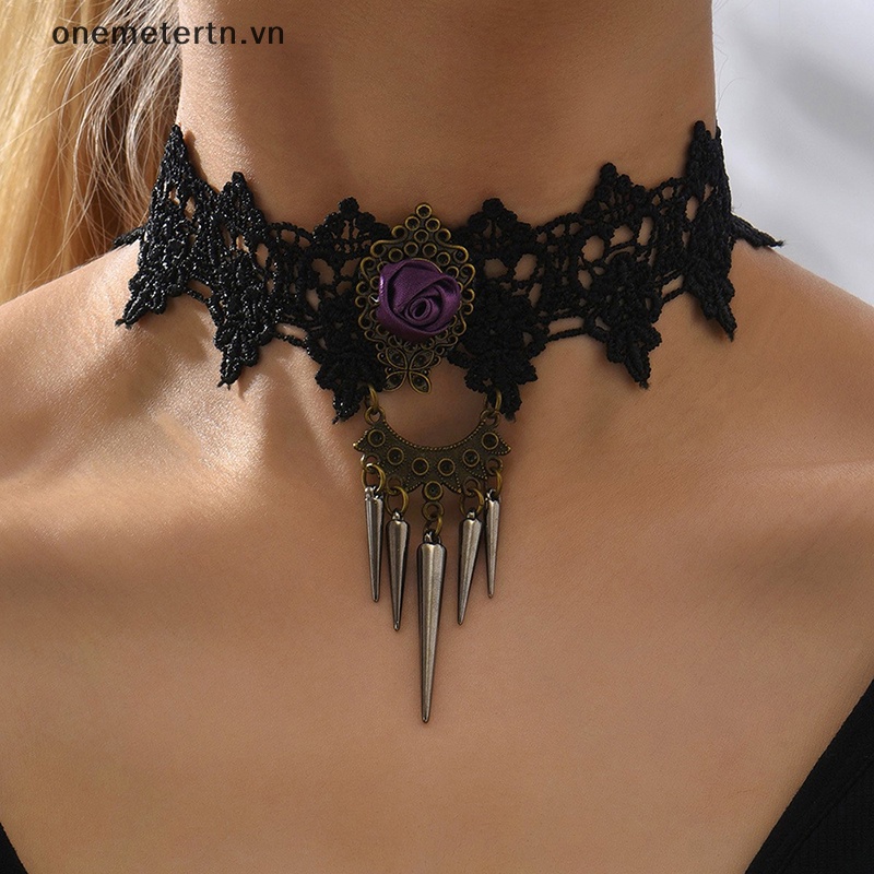 Vòng Cổ Choker Ren Hoa Đính Đá Phong Cách Gothic