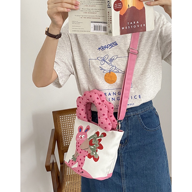 Túi Đeo Vai Vải Canvas In Họa Tiết Dễ Thương Thời Trang Cho Nữ