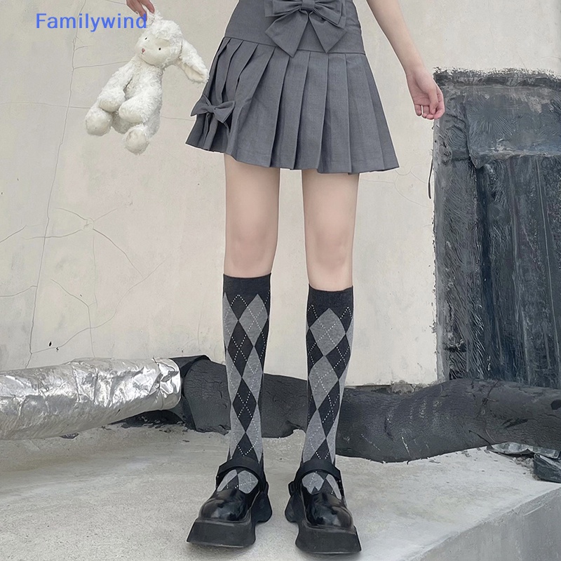 1 Đôi Tất Cotton Dài Đến Đầu Gối Họa Tiết Hình Thoi Phong Cách Nhật Bản Thời Trang Cho Nữ