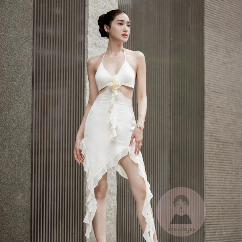 Đầm Dự Tiệc Hai Dây Hở Lưng Thiết Kế Độc Đáo Thời Trang Mùa Hè Cho Nữ