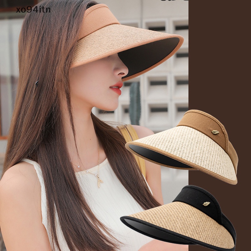 Mũ Cói Rộng Vành Hở Chóp Chống Nắng / Tia UV Có Thể Gập Lại Thời Trang Đi Biển Cho Nữ