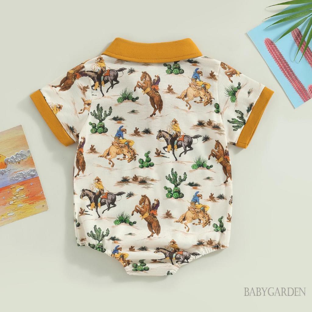 Áo Liền Quần Ngắn Tay Hình Bò Sữa / Cao Bồi Cho Bé Trai 0-18 Tháng Tuổi