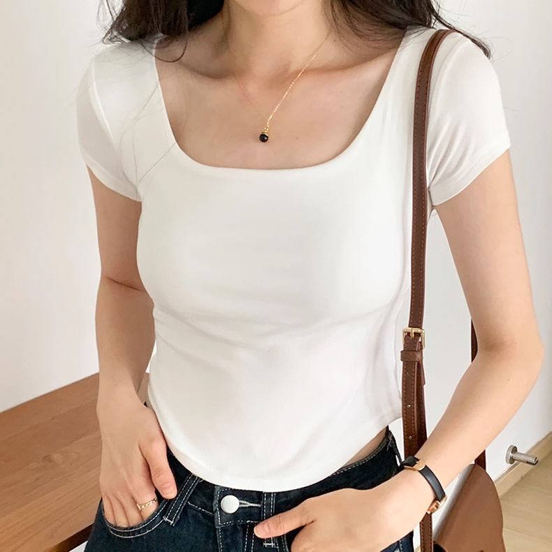 SUXI Áo Thun Croptop Tay Ngắn Màu Sắc Đơn Giản Quyến Rũ Dành Cho Nữ