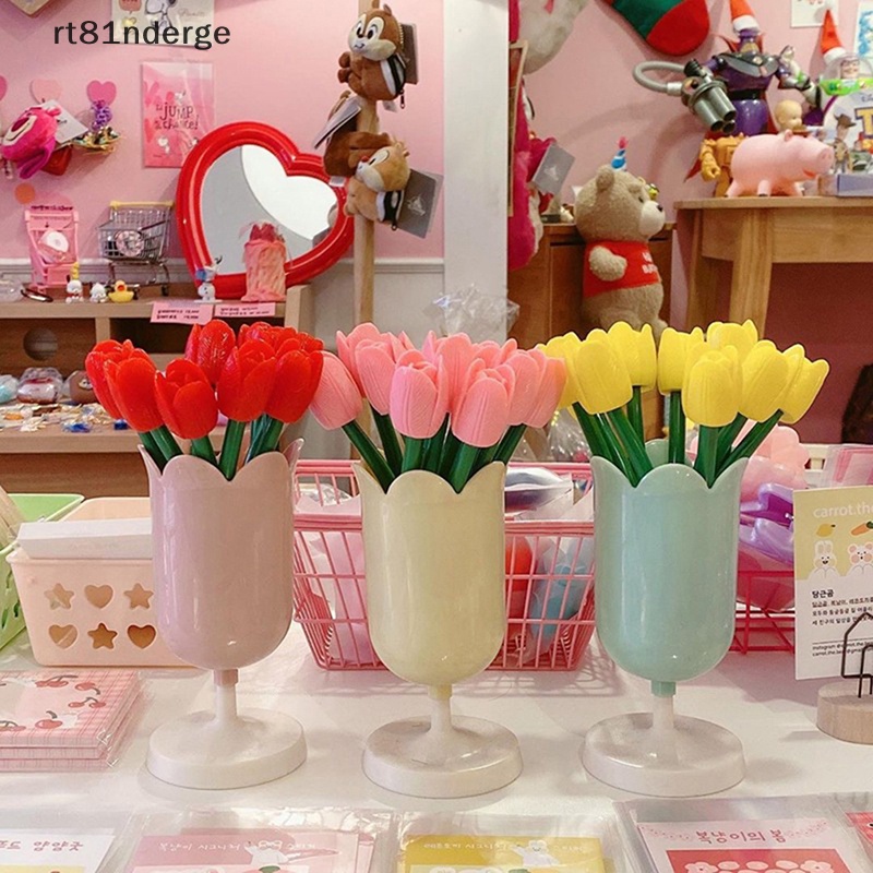 Giá Đỡ Bút / Cọ Trang Điểm Bằng Nhựa Hình Hoa Tulip Cho Học Sinh