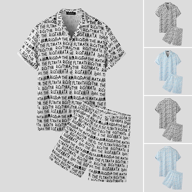 Bộ đồ INCERUN gồm quần và áo in chữ tiếng Anh thời trang cá tính cho nam