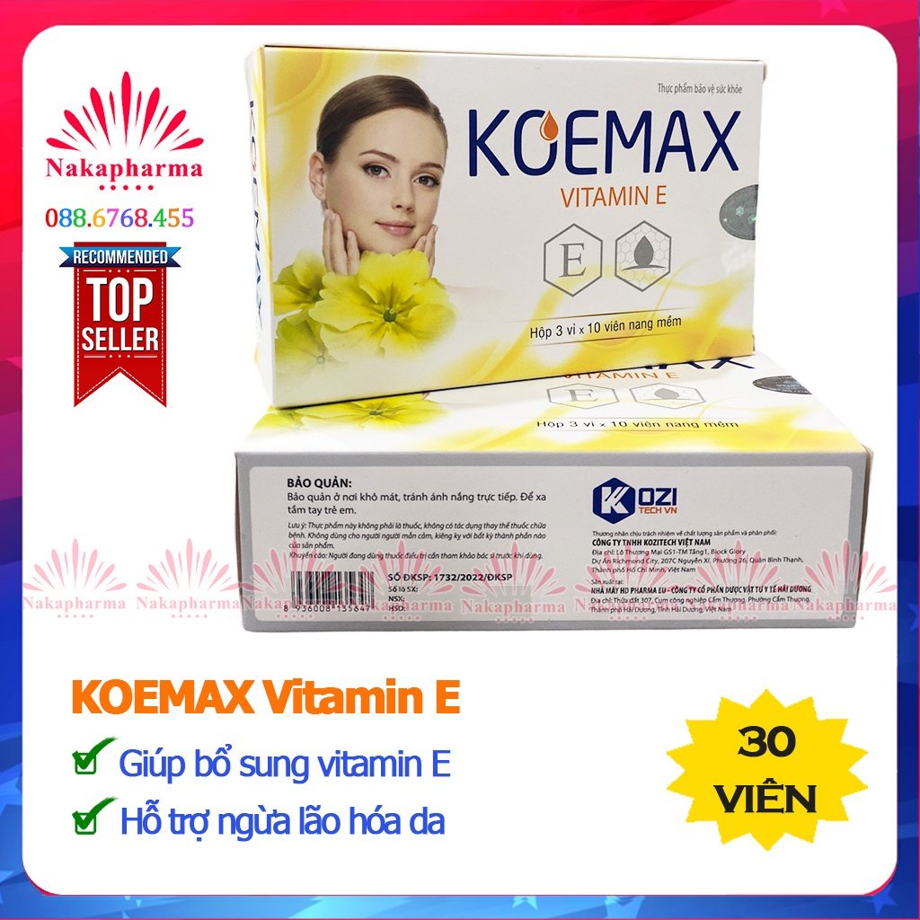Viên uống đẹp da Koemax Vitamin E - Giúp bổ sung vitamin E, chống oxy hóa, ngừa lão hóa da