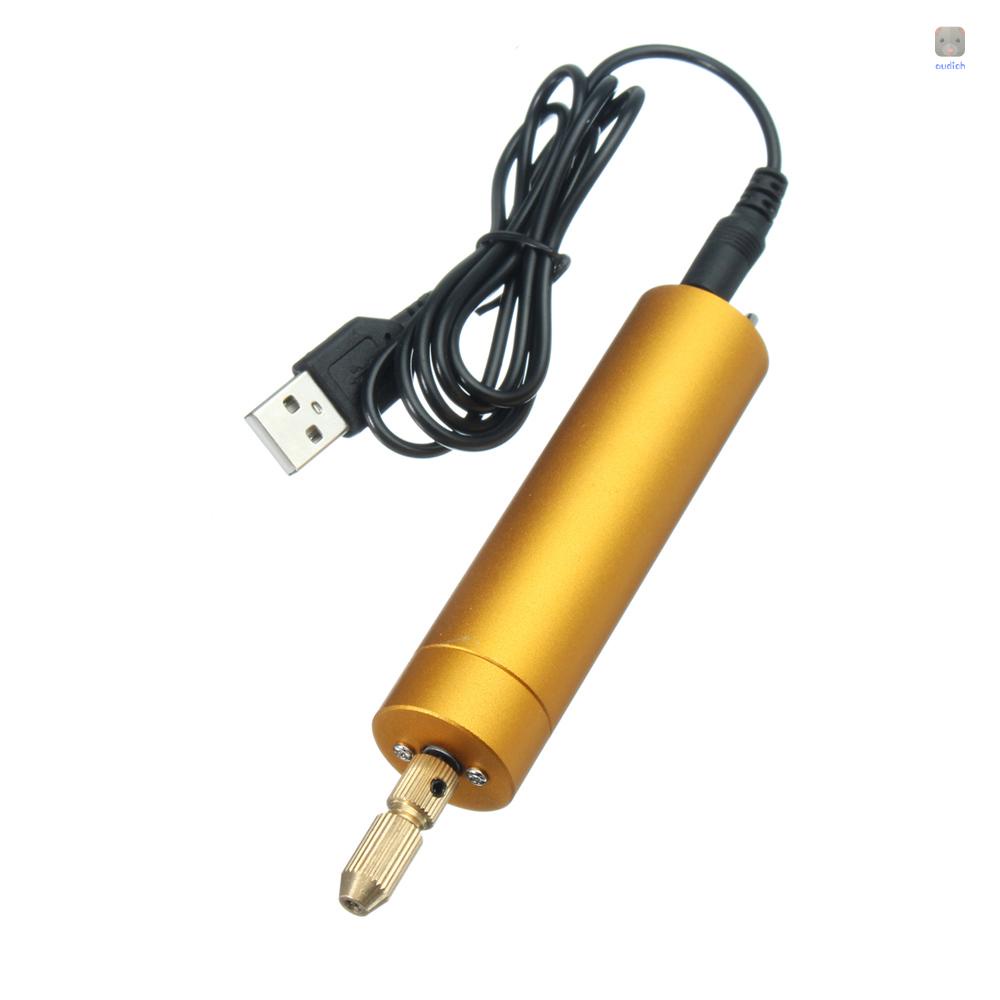 Máy Khoan Tay Động Cơ Điện Mini Bằng Nhôm 5V DC + 10 Mũi Xoắn DIY Cho Gỗ PCB