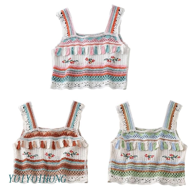 Áo Croptop Dệt Kim Không Tay Cổ Vuông Mini Nhiều Màu Sắc Cho Nữ