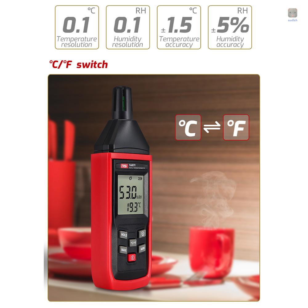 Máy Đo Nhiệt Độ Và Độ Ẩm TASI TA8171 # 10°C~50°C Đèn Nền LCD 5% RH ~ 98% RH Có Đèn Nền °C/°F Đầu Nối Chuyển Đổi Chuyên Dụng Chất Lượng Cao