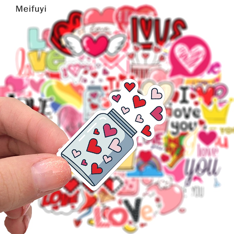 Bộ 50 Miếng Dán Màu Hồng In Chữ LOVE Phong Cách Vintage Dùng Trang Trí Sổ Tay / Laptop