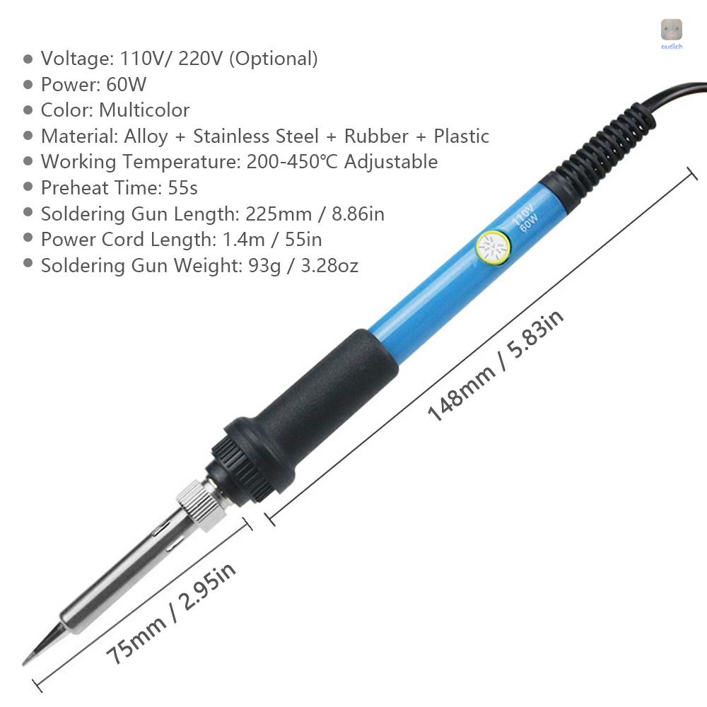 Bộ Súng Hàn Điện 15 Món 60W Lõi Gốm Nhiệt Nhanh Điều Chỉnh Được Kèm Túi Đựng Dành Cho Sửa Chữa Tại Nhà