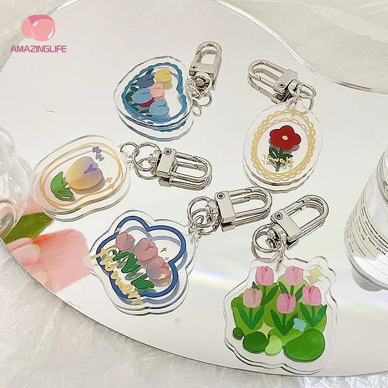 Móc Khóa Hình Hoa Tulip Bằng Nhựa Trong Suốt Nhiều Màu Thời Trang Cho Nữ