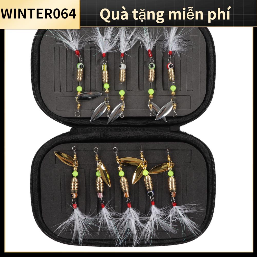 Winter064 10 Chiếc Đầm Xoay Mồi Dụ Cá Lông Vũ Móc Thép Carbon Cao Cấp Chống Nước Câu