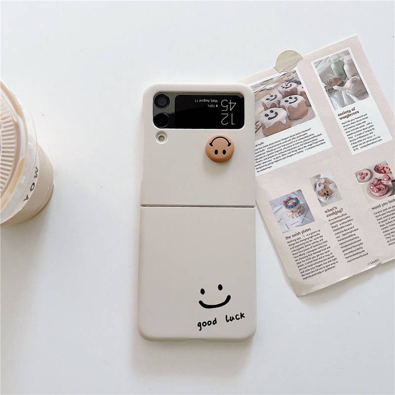 Simple Japanese and Korean Three-Dimensional Smiley Face Foldable Screen Slim Phone Case Samsung Zflip3 Case Drop-Resistant 7110 1cJt