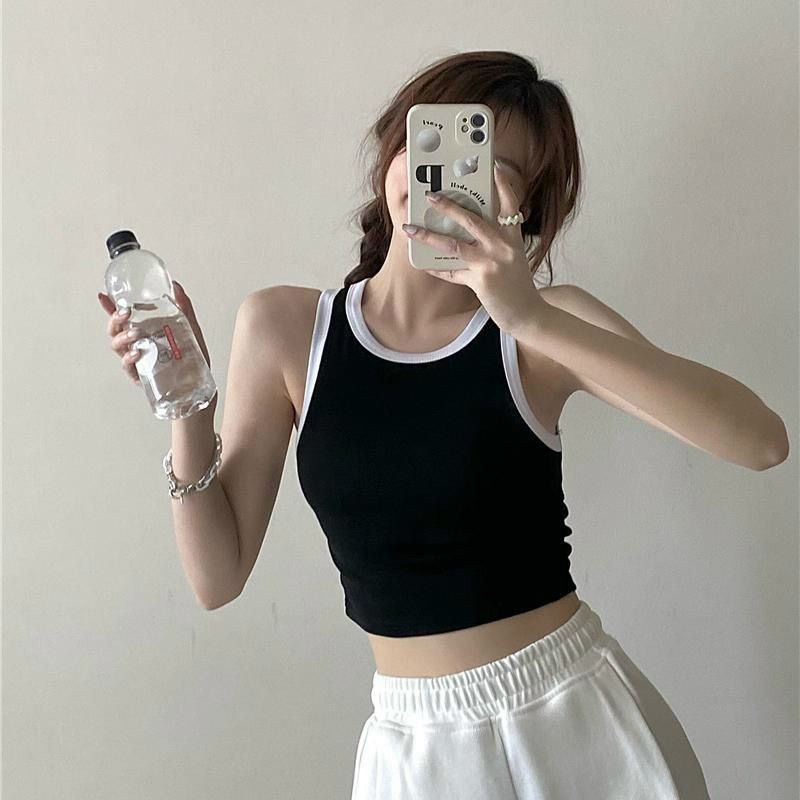 Áo thun ba lỗ croptop viền xinh, Áo croptop, Áo ba lỗ nữ sát nách vải bozip tăm hàn ôm body, gân mềm mátUK alohasH