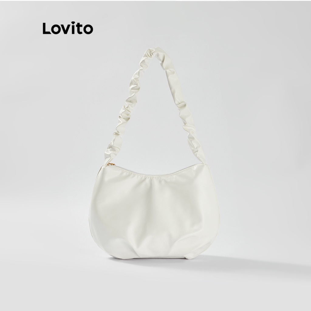 Túi đeo vai Lovito cỡ nhỏ xếp ly có khóa kéo màu trơn phong cách thường ngày cho nữ L50AD117 (trắng/tím/xanh lá/vàng)