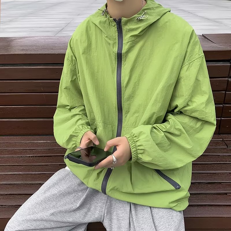 Áo Khoác Chống Nắng Vải Lụa Lạnh Nhanh Khô Có Mũ Trùm Cá Tính Cho Nam