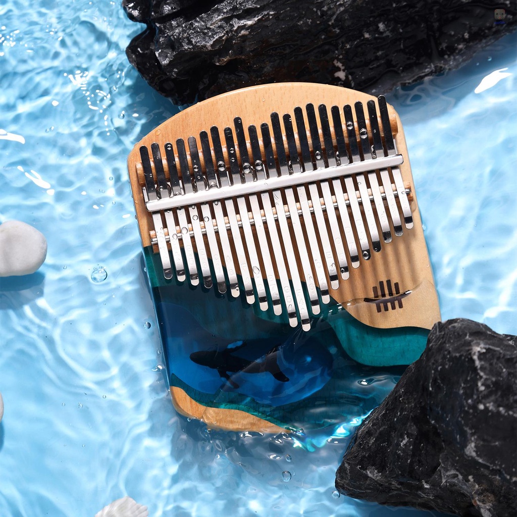 Đàn Kalimba 21 Phím Nhỏ Gọn Bằng Gỗ Sồi Họa Tiết Cá Voi Xanh Dương Kèm Búa Điều Chỉnh Dành Cho Trẻ Em Và Người Lớn