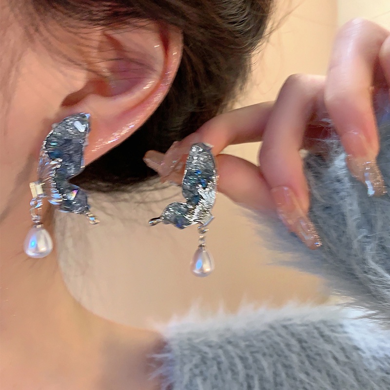 Đôi Bông Tai Ngọc Trai Hình Đôi Cánh Sang Trọng Cho Nữ