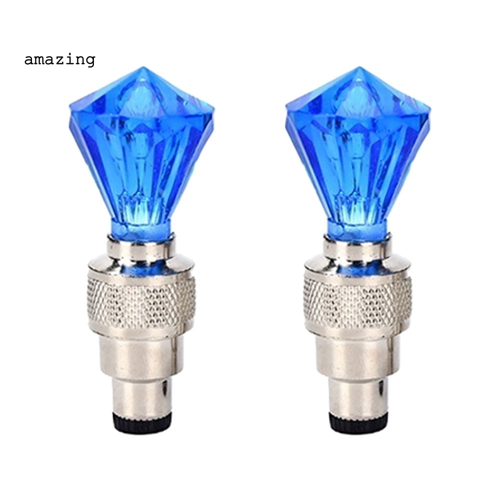 Bộ 2 Nắp Van Xe Đạp / Xe Máy / Ô Tô Hình Viên Kim Cương Có Đèn LED