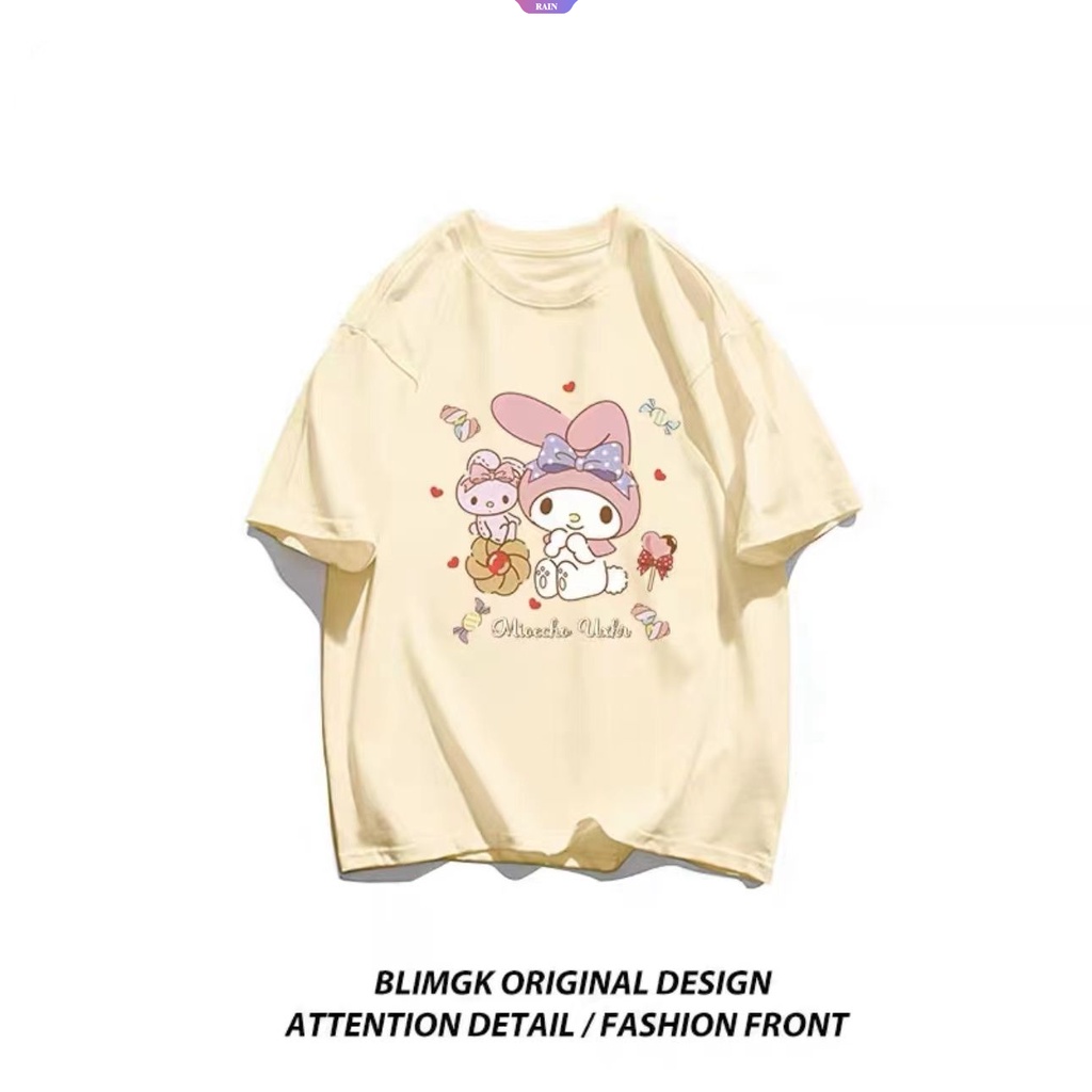 Áo Thun Cotton Mỏng Dáng Rộng Tay Lửng In Họa Tiết Hoạt Hình Sanrio My Melody Dễ Thương Phong Cách Nhật Bản Cho Nữ