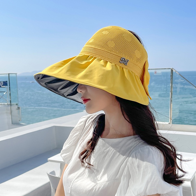 Mu lu o o i Nón Cao Su Che Nắng 2QID Màu Trơn Khoét Rỗng Thắt Nơ Phong Cách Mới Mùa Hè Cho Nữ