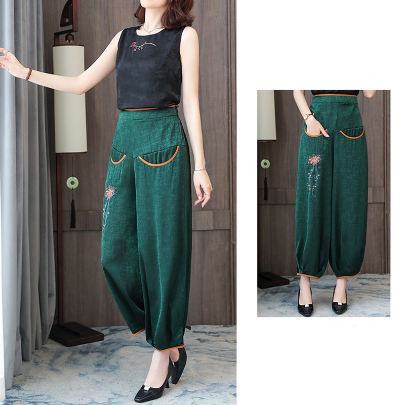 Quần Dài Dáng Rộng Mỏng Màu Trơn Thêu Họa Tiết Thời Trang Mùa Hè Cho Nữ