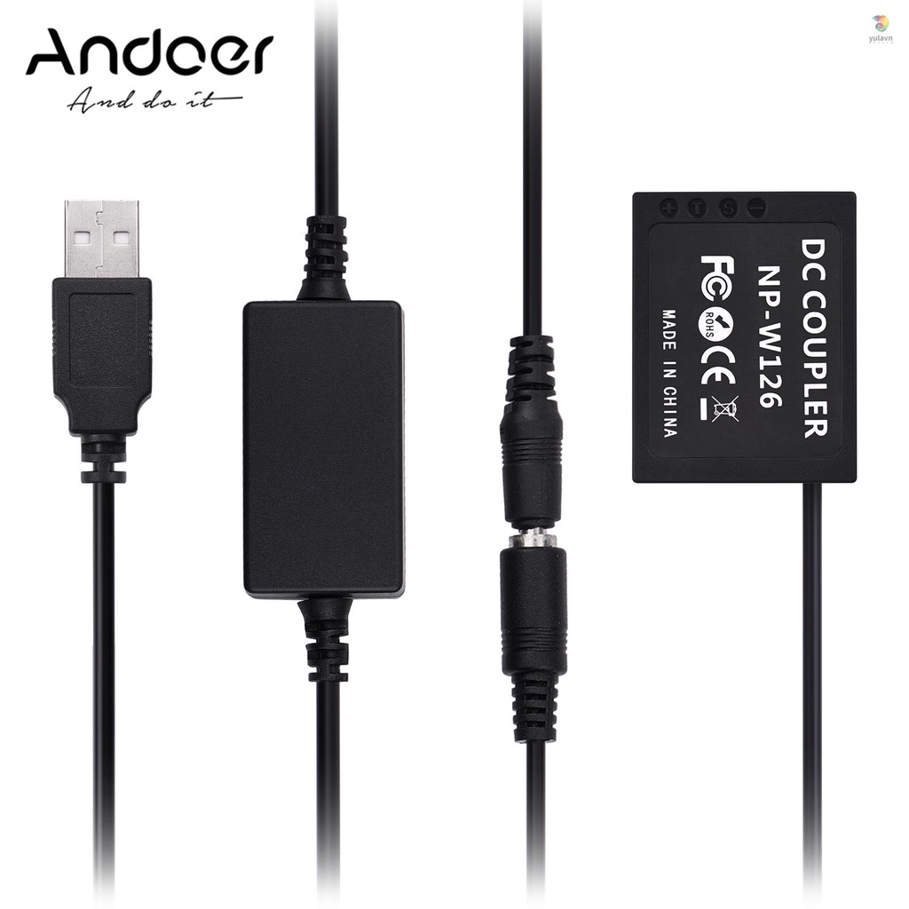 Bộ Nguồn USB Andoer CP-W126 DC Thay Thế Pin NP-W126 Với Cáp Nguồn DC Đầu Vào USB Tương Thích Với Fujifilm X-T2 X-T3 X-T10 X-