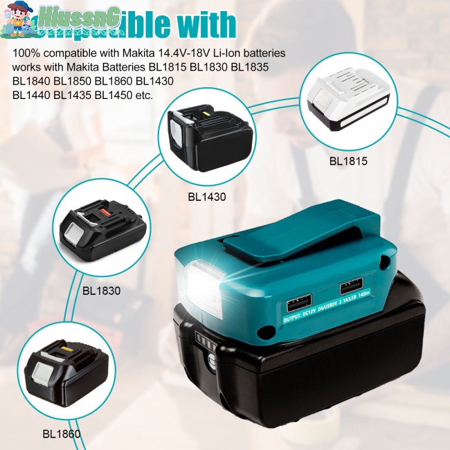 Bộ Chuyển Đổi Nguồn Điện Usb Kép Có Đèn Led Tương Thích Với Makita 14.4-18v