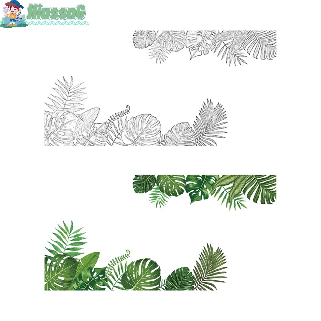 Set 2 Tấm Đề Can Dán Tường Hình Lá Cây Nhiệt Đới Trang Trí Nhà Cửa