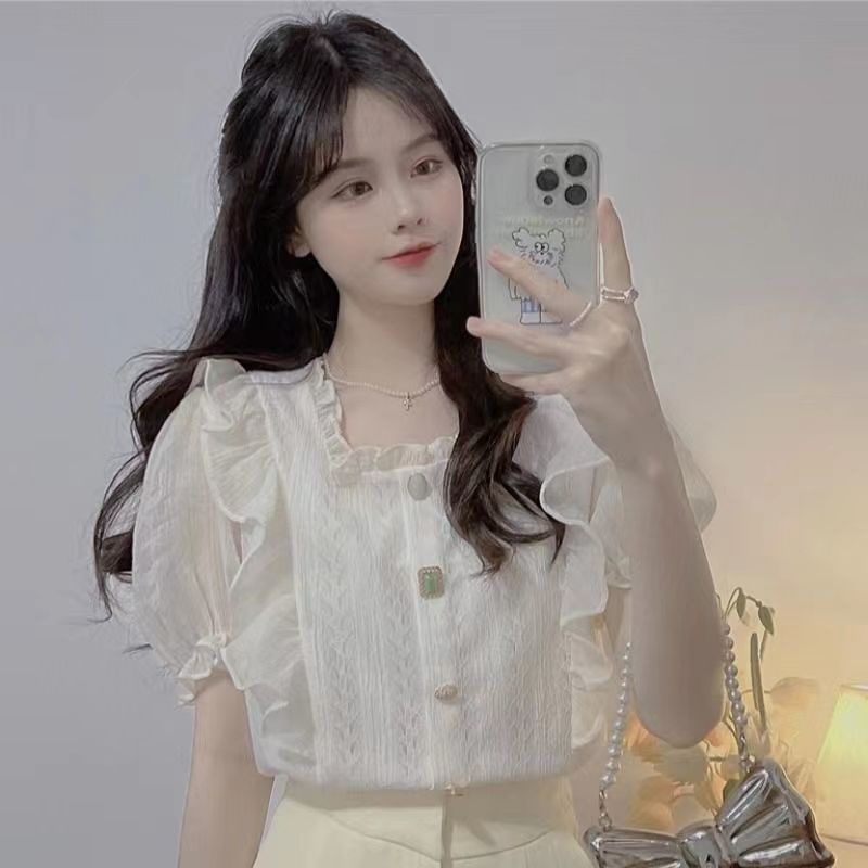 Áo Kiểu Cổ Vuông Tay Phồng Phong Cách Pháp Thời Trang Mùa Hè Ngọt Ngào Cho Nữ