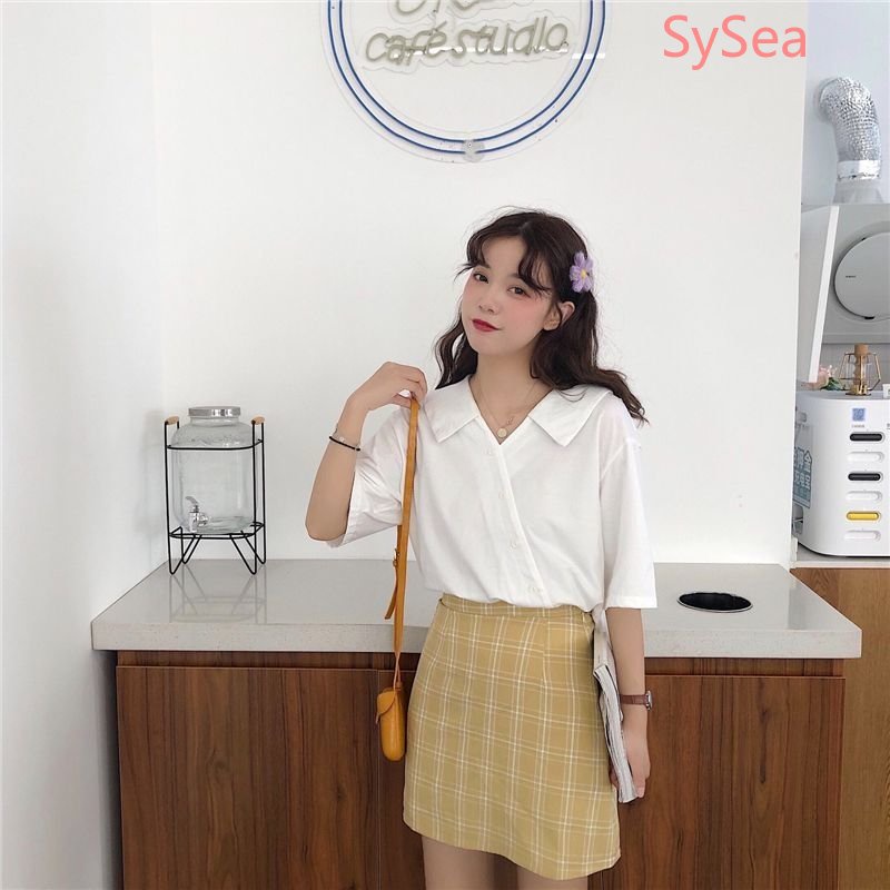 Áo Sơ Mi Ngắn Tay Cổ Tim Thời Trang Mùa Hè Hàn Quốc Dành Cho Nữ