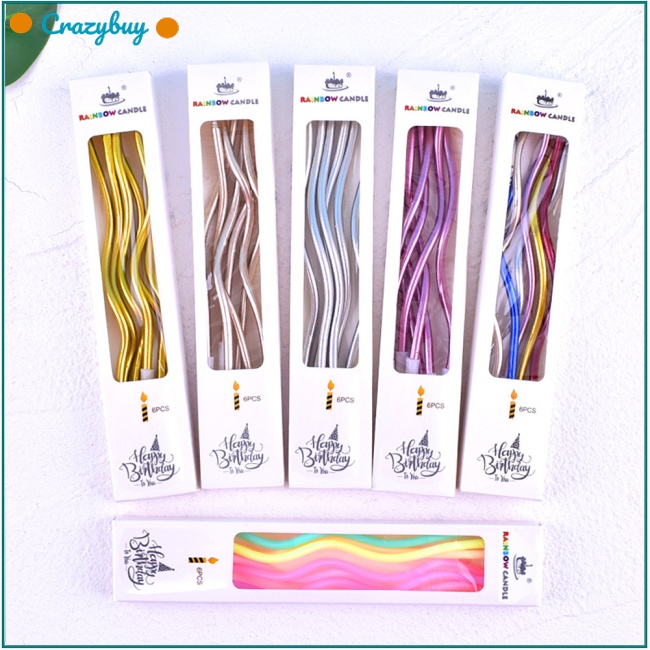 Cr Set 6 Cây Nến Dạng Cong Dùng Trang Trí Bánh Kem Sinh Nhật Độc Đáo